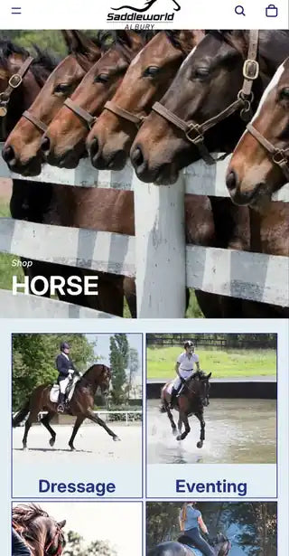 Albury Saddleworld website on mobile